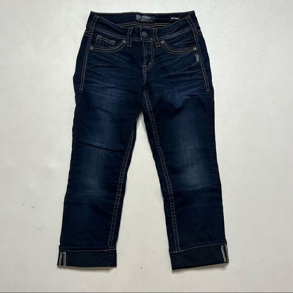 Silver | Dark Denim Suki Mid Rise Capri’s - Picture 1 of 8
